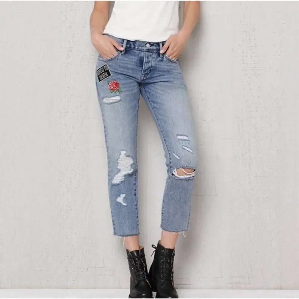 PacSun Patched Girlfriend Cropped Jeans Women's Size 26 MidRise Frayed Hem